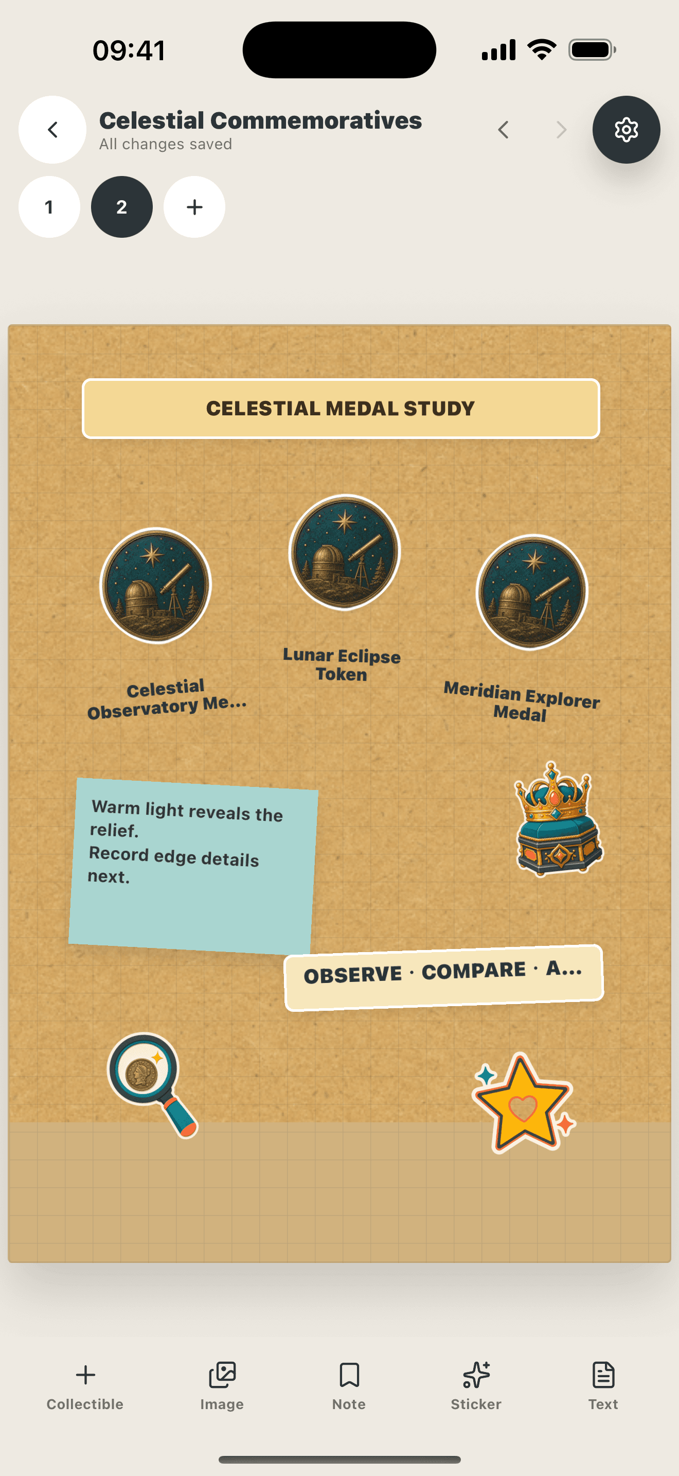 Folidx app archive page showing three coin records with notes and visual organization